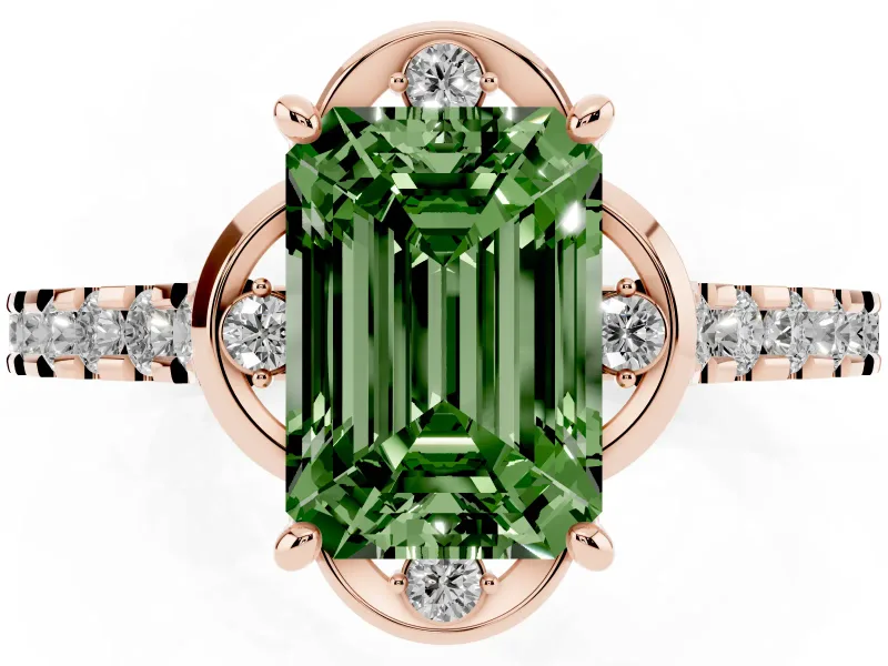 Emerald Cut Floral Petal Engagement Ring Setting for a Fancy Green Lab-Grown Diamond | Petal Accents | Rose Gold