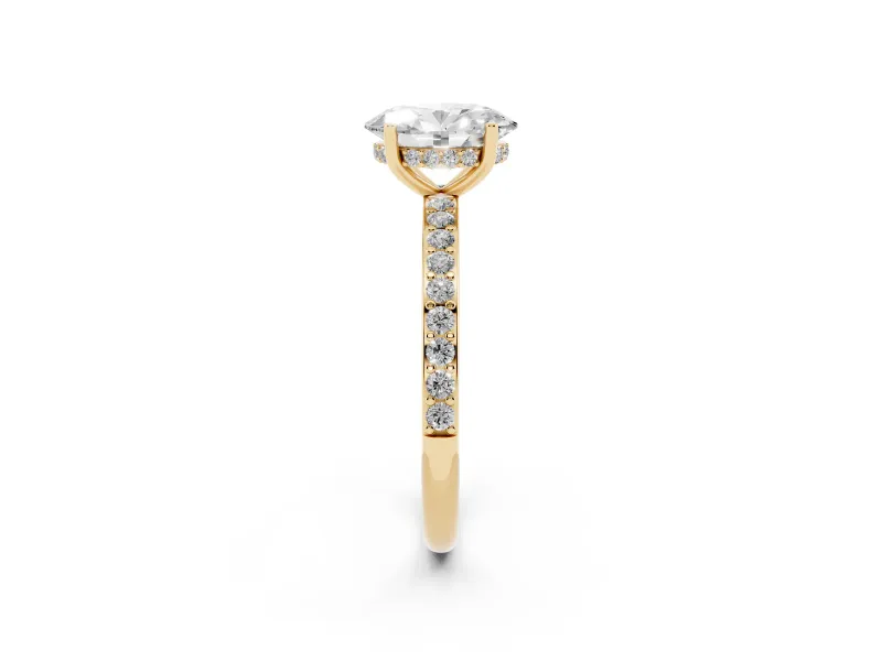 Oval Cut Diamond Pavé Band Ring Set in Yellow gold with Prong-Set Center Stone