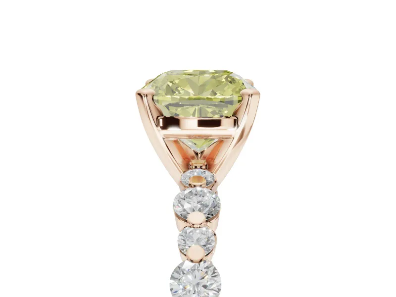 Cushion Cut Pavé Engagement Ring Setting for a Fancy Yellow Lab-Grown Diamond | Alternating Accents | Rose Gold