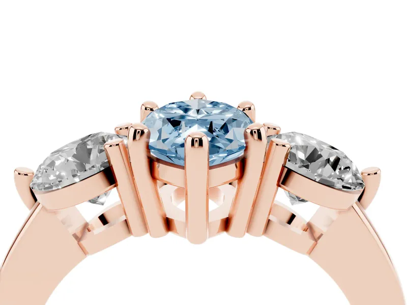 Fancy Blue Marquise Cut Diamond Three-Stone Ring Set in Rose gold with Prong Setting and Classic Band