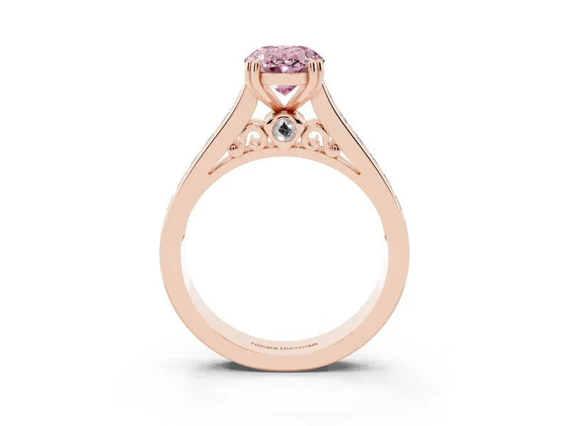 Oval Cathedral Channel Set Engagement Ring Setting for a Fancy Pink Lab-Grown Diamond | Double Claw Prongs | Rose Gold