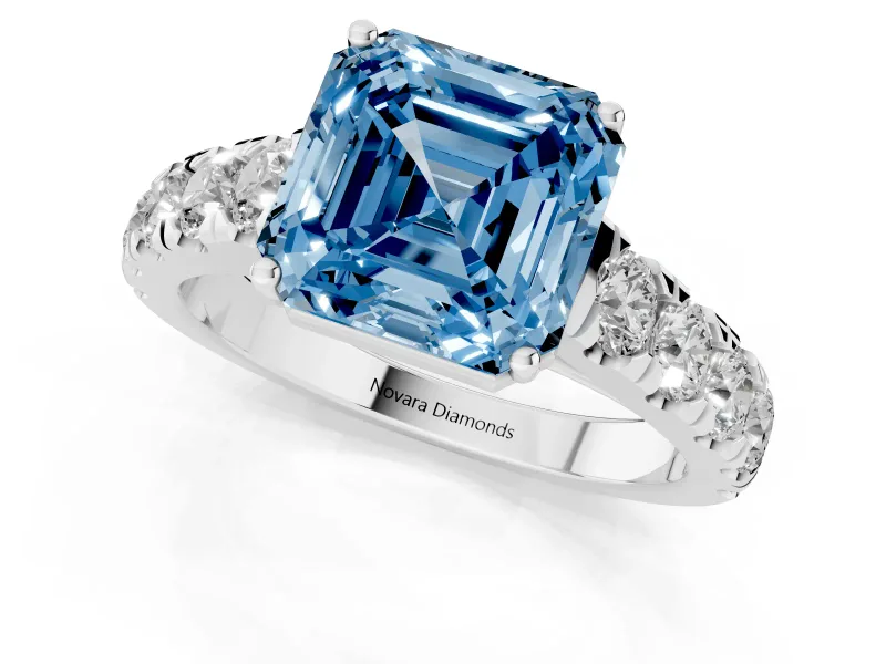 Asscher Cut Engagement Ring Setting for a Fancy Blue Lab-Grown Diamond | White Gold - Design NV-24643