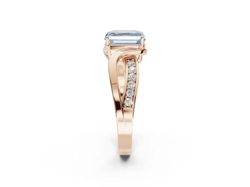 Asscher Cut Bypass Solitaire Engagement Ring Setting for a Fancy Blue Lab-Grown Diamond | Pavé Strands | Rose Gold