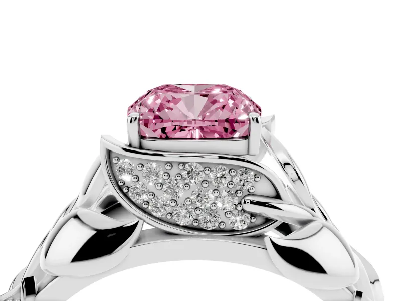 Cushion Cut Leaf Bypass Engagement Ring Setting for a Fancy Pink Lab-Grown Diamond | Sterling Silver