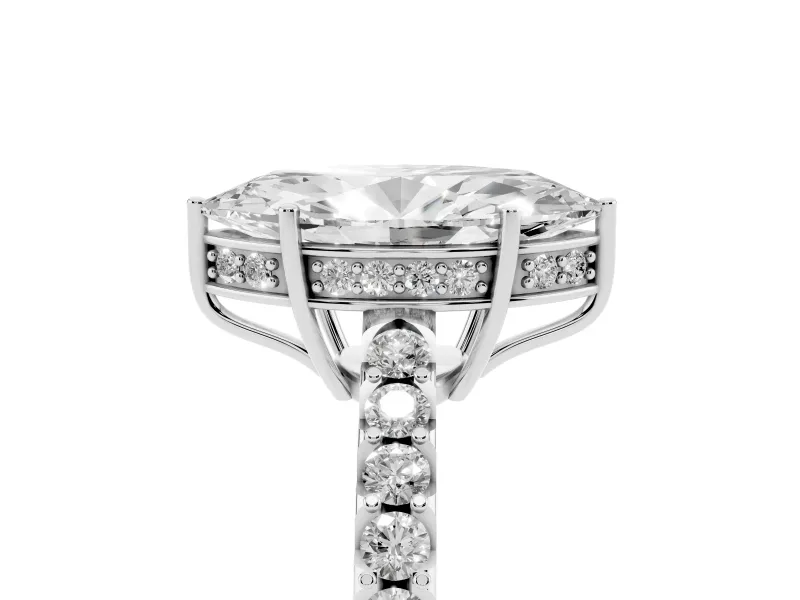 Marquise Hidden Halo Solitaire Engagement Ring Setting | Shared Prong Band | Sterling Silver