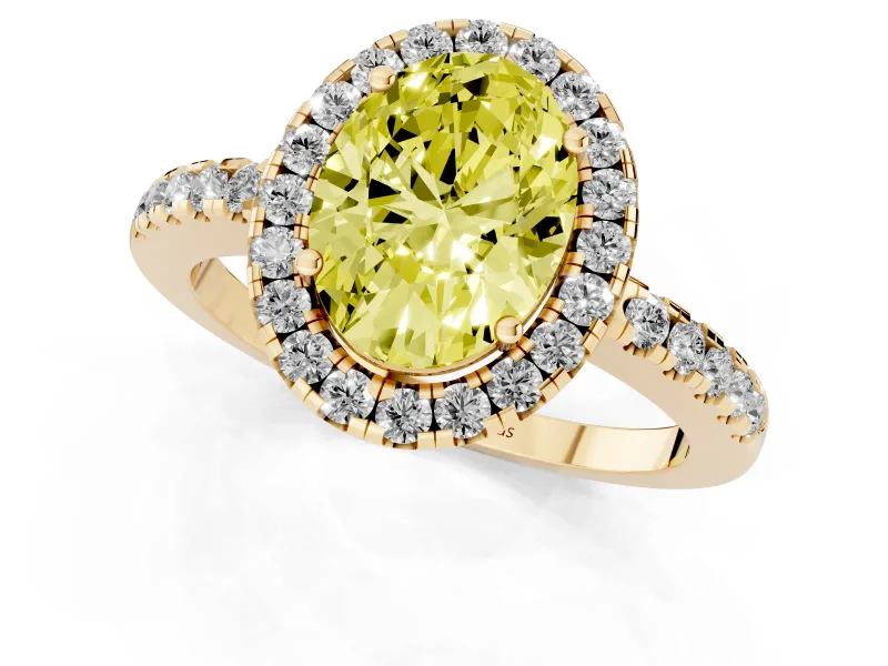 Oval Halo Engagement Ring Setting for a Fancy Yellow Lab-Grown Diamond | Pavé Band | Yellow Gold