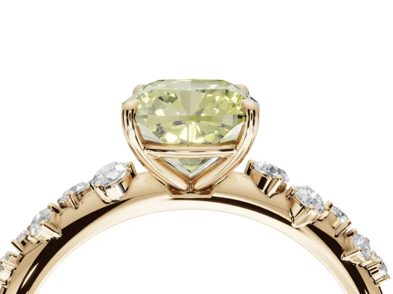 Cushion Cut Graduated Solitaire Engagement Ring Setting for a Fancy Yellow Lab-Grown Diamond | Yellow Gold