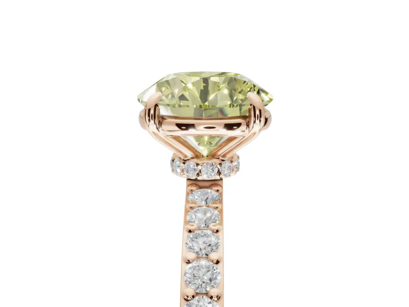 Round Hidden Halo Engagement Ring Setting for a Fancy Yellow Lab-Grown Diamond | Pavé Band | Rose Gold