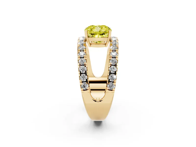 Cushion Cut Pavé Engagement Ring Setting for a Fancy Yellow Lab-Grown Diamond | Yellow Gold - Design NV-24679