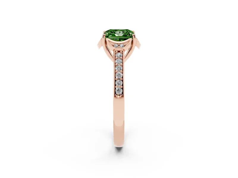 Princess Cut Floral Pavé Engagement Ring Setting for a Fancy Green Lab-Grown Diamond | Rose Gold