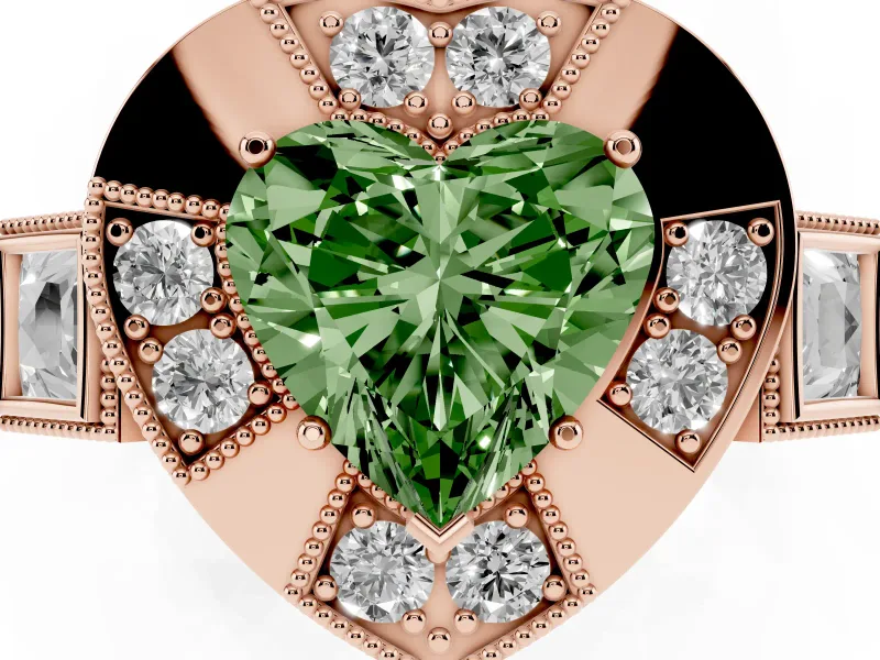 Heart-Shaped Milgrain Sectioned Halo Engagement Ring Setting for a Fancy Green Lab-Grown Diamond | Rose Gold