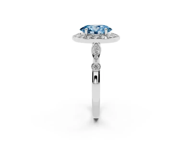 Oval Halo Engagement Ring Setting for a Fancy Blue Lab-Grown Diamond | Bezel Stations | White Gold