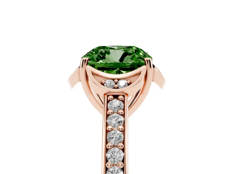 Cushion Cut Floral Pavé Engagement Ring Setting for a Fancy Green Lab-Grown Diamond | Rose Gold