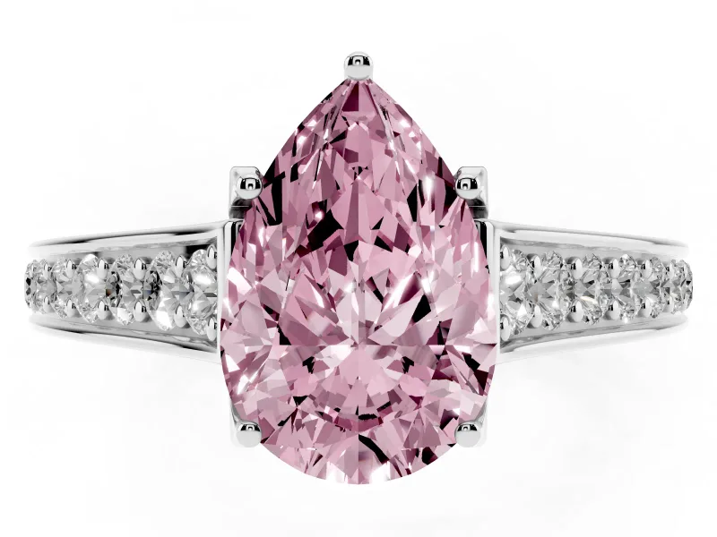 Pear-Shaped Graduated Pavé Engagement Ring Setting for a Fancy Pink Lab-Grown Diamond | White Gold