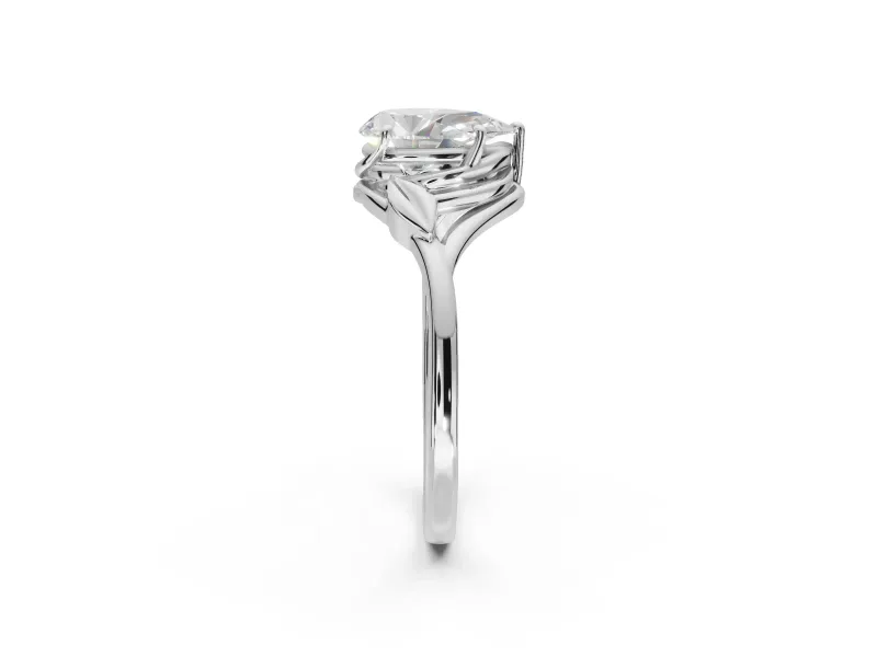 Pear-Shaped Leaf Bypass Solitaire Engagement Ring Setting | Polished Band | Platinum