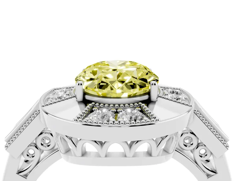 Oval Milgrain Sectioned Halo Engagement Ring Setting for a Fancy Yellow Lab-Grown Diamond | Platinum