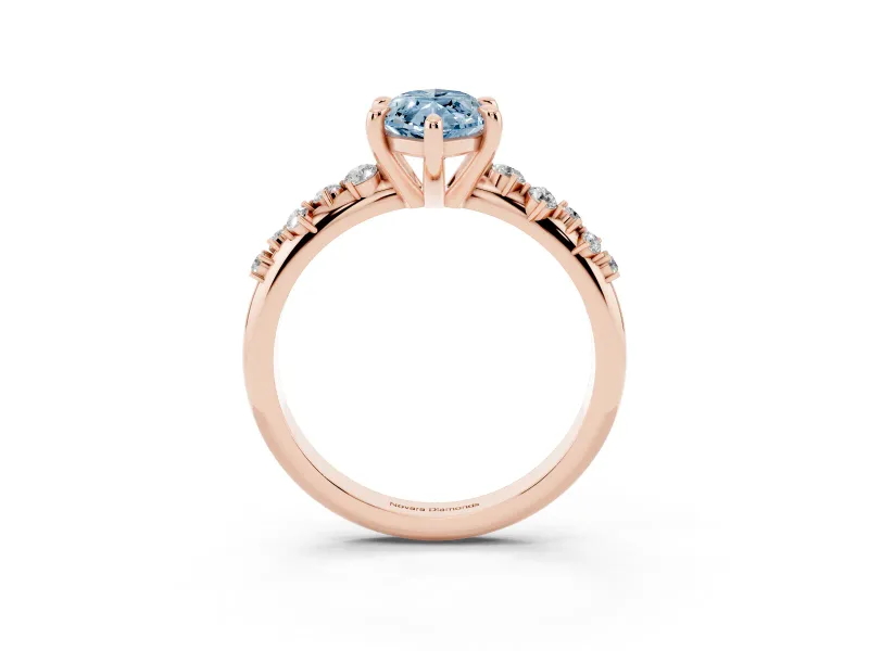 Fancy Blue Marquise Cut Diamond Solitaire Vine Band Ring Set in Rose gold with Round Accents and Prong Setting