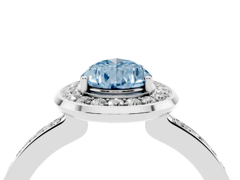 Fancy Blue Pear Cut Diamond Halo Ring Set in Platinum with Bezel Frame and Pavé Band