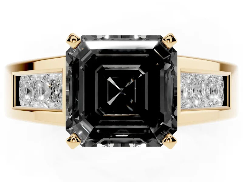 Asscher Cut Channel-Set Engagement Ring Setting for a Black Center | Wide Band | Yellow Gold