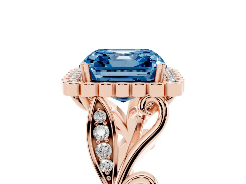 Asscher Cut Leaf Halo Engagement Ring Setting for a Fancy Blue Lab-Grown Diamond | Rose Gold