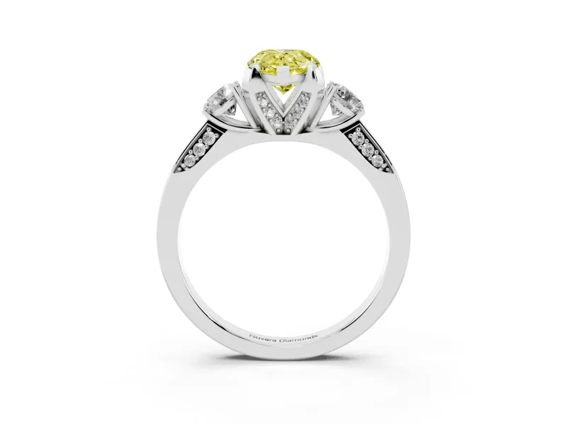 Pear-Shaped Hidden Halo Three Stone Engagement Ring Setting for a Fancy Yellow Lab-Grown Diamond | White Gold
