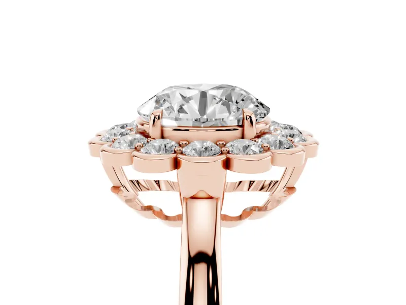 Round Scalloped Cluster Halo Engagement Ring Setting | Plain Band | Rose Gold