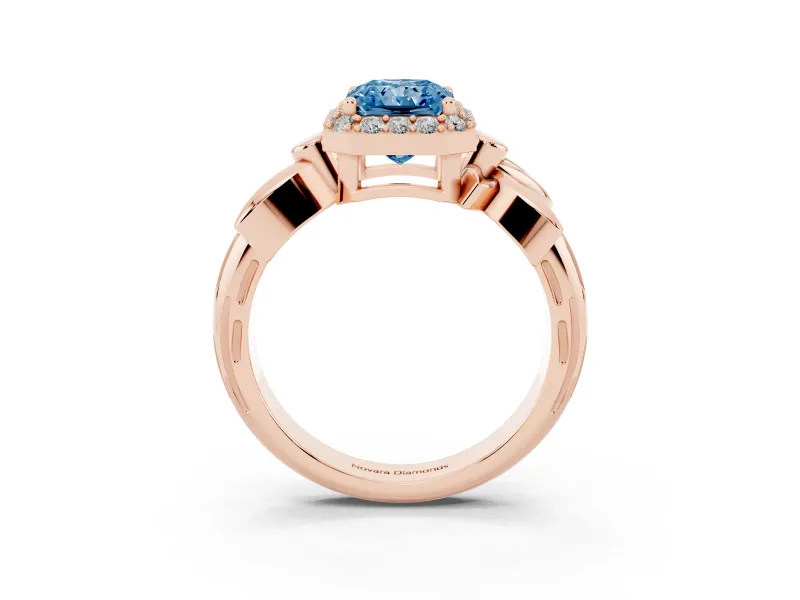 Radiant Cut Floral Halo Engagement Ring Setting for a Fancy Blue Lab-Grown Diamond | Rose Gold