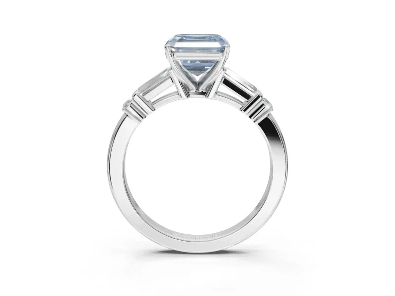 Asscher Cut Tapered Baguette Engagement Ring Setting for a Fancy Blue Lab-Grown Diamond | Platinum