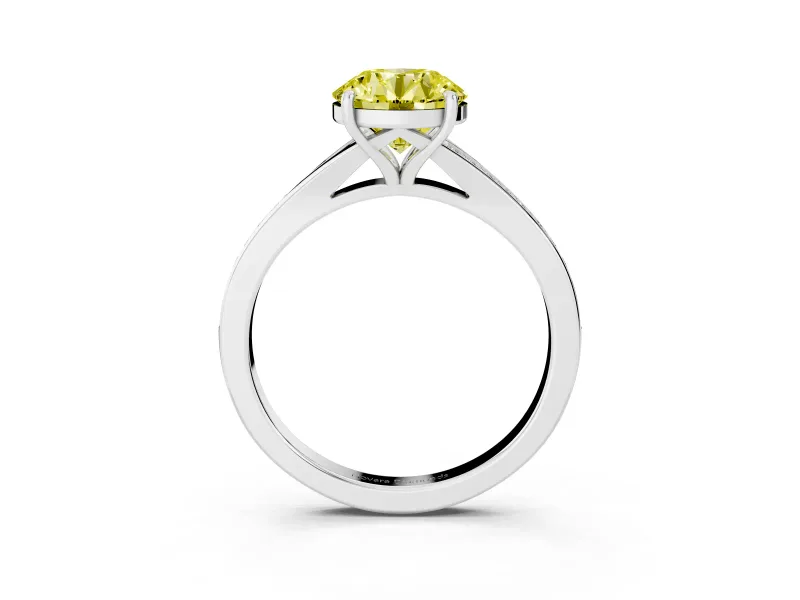 Round Pave Solitaire Engagement Ring Setting for a Fancy Yellow Lab-Grown Diamond | Sweeping Shoulders | Platinum