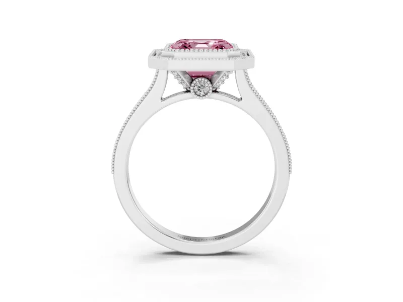 Asscher Cut Halo Engagement Ring Setting for a Fancy Pink Lab-Grown Diamond | Sterling Silver - Design NV-24721