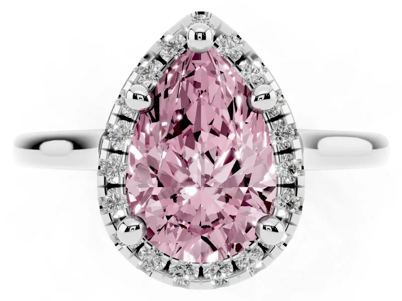 Pear-Shaped Halo Engagement Ring Setting for a Fancy Pink Lab-Grown Diamond | Plain Polished Band | Platinum