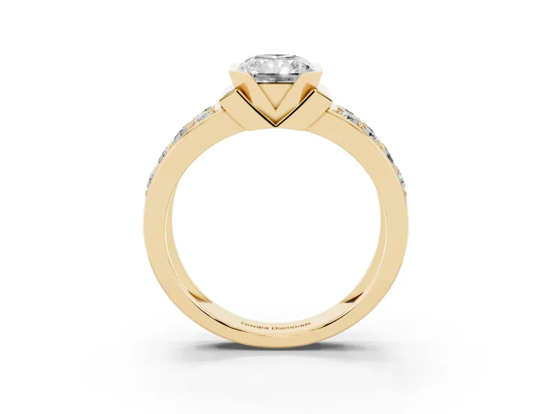 Radiant Cut Half Bezel Engagement Ring Setting | Double Row Channel Band | Yellow Gold