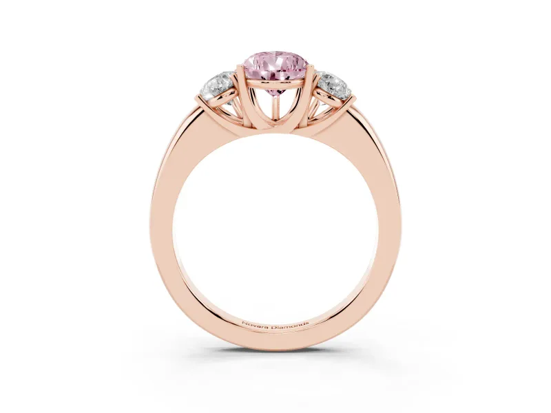 Pear-Shaped Three Stone Engagement Ring Setting for a Fancy Pink Lab-Grown Diamond | Matching Side Stones | Rose Gold