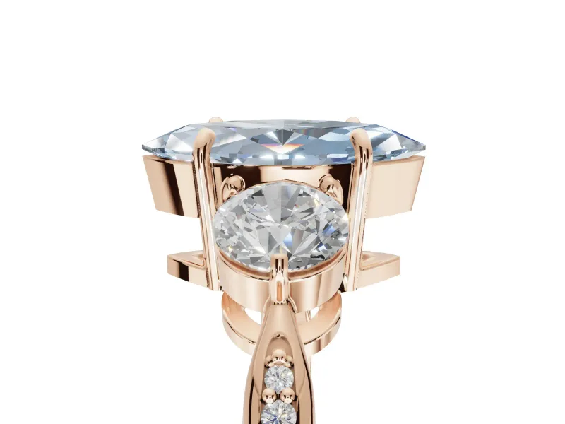 Marquise Three Stone Engagement Ring Setting for a Fancy Blue Lab-Grown Diamond | Tapered Pave Band | Rose Gold
