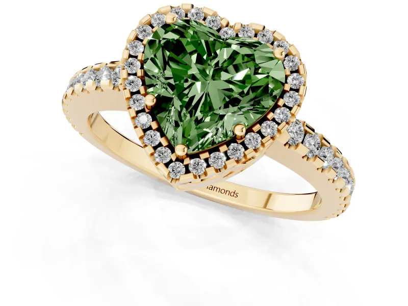 Heart-Shaped Pave Halo Engagement Ring Setting for a Fancy Green Lab-Grown Diamond | Yellow Gold
