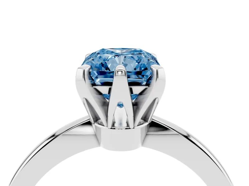 Fancy Blue Radiant Cut Diamond Solitaire Engagement Ring Set in Silver with Slim Tapered Solitaire Band