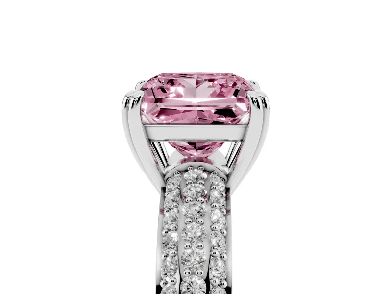 Princess Cut Three Row Pave Engagement Ring Setting for a Fancy Pink Lab-Grown Diamond | White Gold