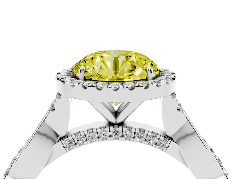 Round Twist Halo Engagement Ring Setting for a Fancy Yellow Lab-Grown Diamond | White Gold