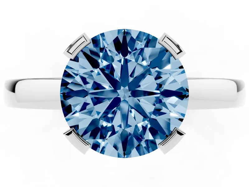 Fancy Blue Round Cut Diamond Solitaire Ring Set in White gold with Prong Head and Smooth Polished Band