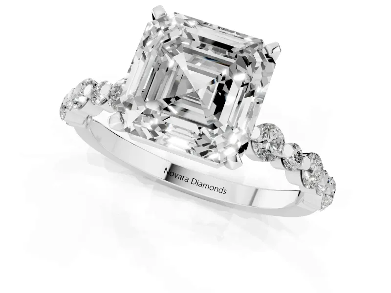 Asscher Cut Pavé Solitaire Engagement Ring Setting | Alternating Accents | Platinum