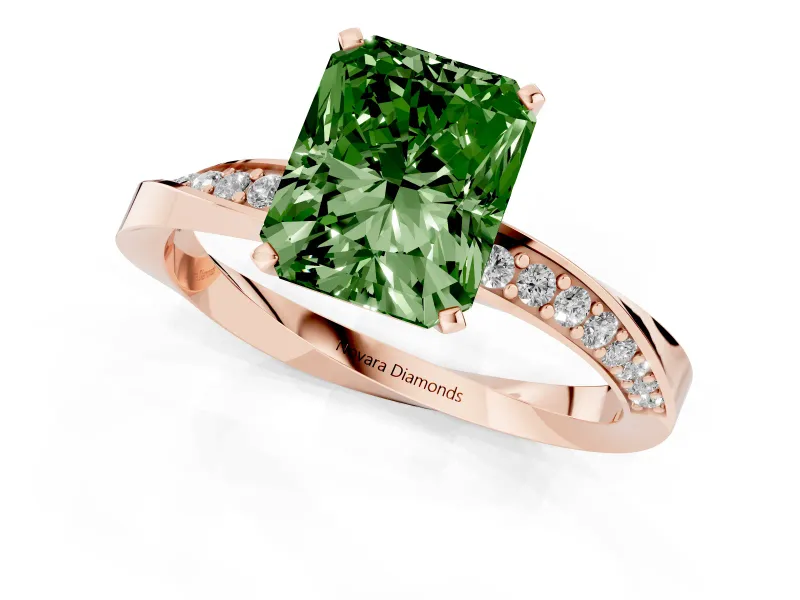 Radiant Cut Twisted Pave Engagement Ring Setting for a Fancy Green Lab-Grown Diamond | Ribbon Band | Rose Gold