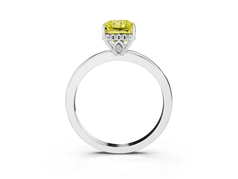 Radiant Cut Hidden Halo Engagement Ring Setting for a Fancy Yellow Lab-Grown Diamond | Thin Band | Sterling Silver