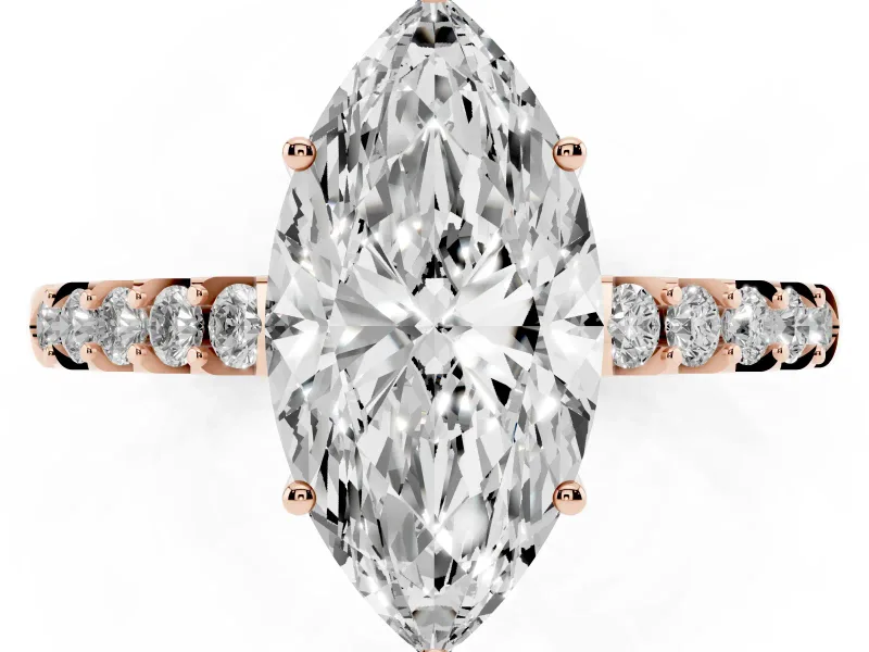 Marquise Hidden Halo Solitaire Engagement Ring Setting | Shared Prong Band | Rose Gold