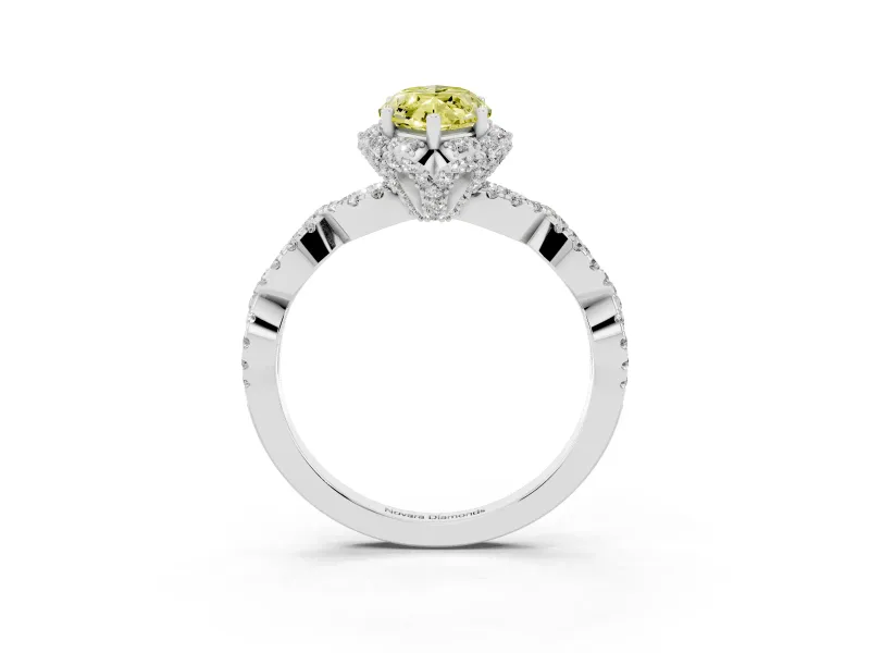 Marquise Milgrain Halo Engagement Ring Setting for a Fancy Yellow Lab-Grown Diamond | Graduated Shoulders | Platinum