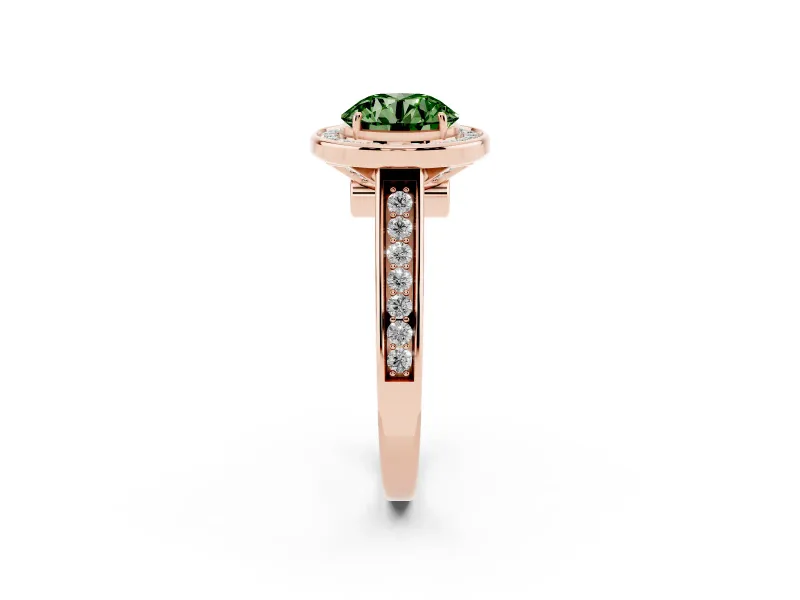 Round Rimmed Halo Engagement Ring Setting for a Fancy Green Lab-Grown Diamond | Rose Gold