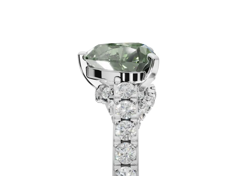 Heart-Shaped Pavé Solitaire Engagement Ring Setting for a Fancy Green Lab-Grown Diamond | Crossover Gallery | Platinum