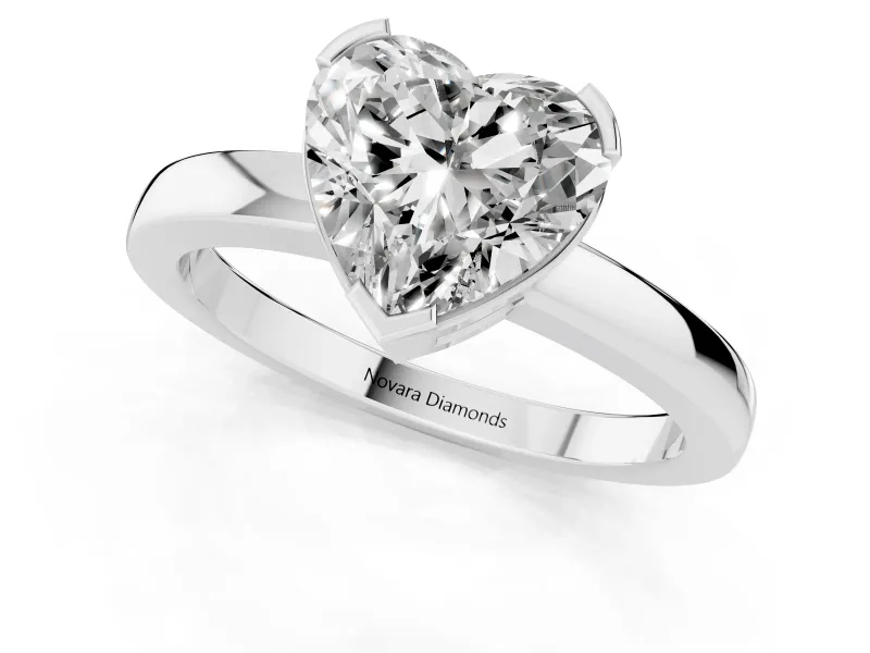 Heart Cut Diamond Solitaire Ring Set in White gold with Prong Head and Smooth Polished Band