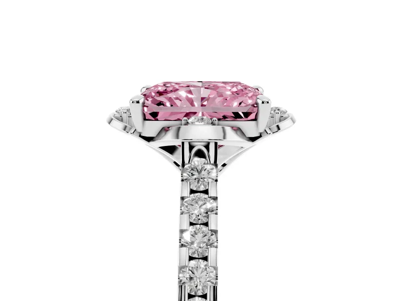 Radiant Cut Floral Engagement Ring Setting for a Fancy Pink Lab-Grown Diamond | Pavé Band | Platinum