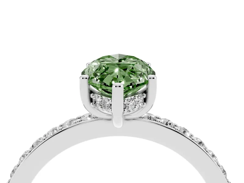Fancy Green Marquise Cut Diamond Pavé Band Ring Set in Silver with Prong-Set Center Stone