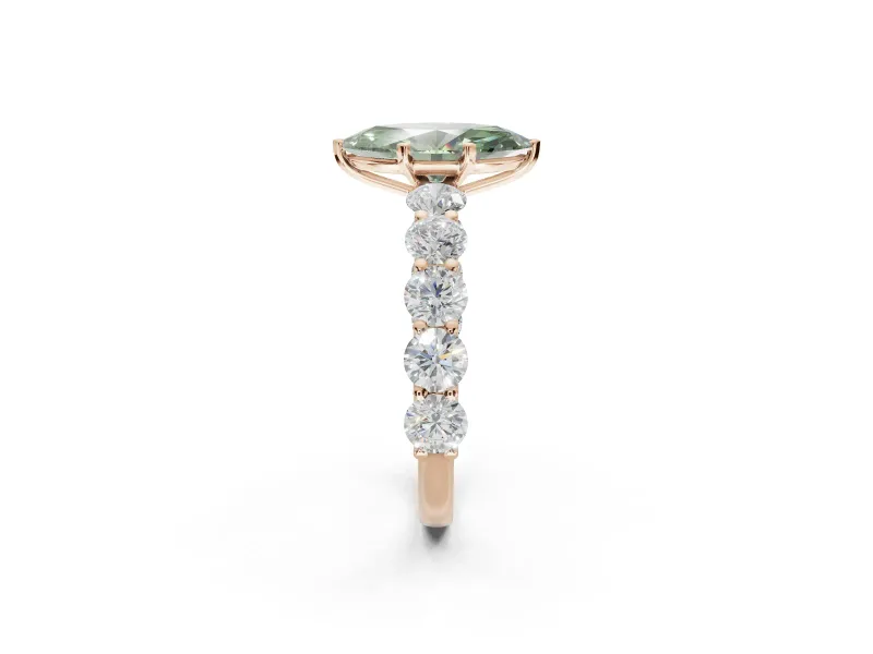 Marquise Side Stone Engagement Ring Setting for a Fancy Green Lab-Grown Diamond | Scalloped Prong Accents | Rose Gold